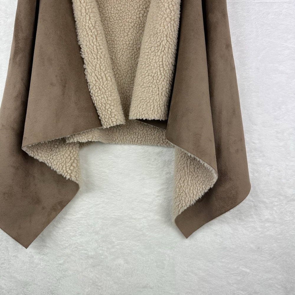 Elan Womens Vest Vegan Suede Sherpa One Size‎ S M L Tan Ivory - Picture 3 of 16